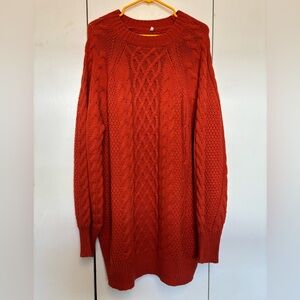 Cozy RedOrange Cable Knit Sweater Dress